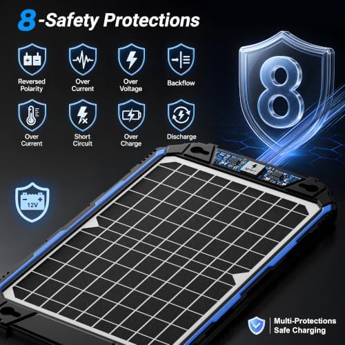 SUNER POWER Waterproof 12W 12V Solar Battery Charger & Maintainer Pro, Built-in UltraSmart MPPT Charge Controller, 12 Volt Solar Panel Trickle Charging Kits for Car Automotive Boat Marine RV Trailer