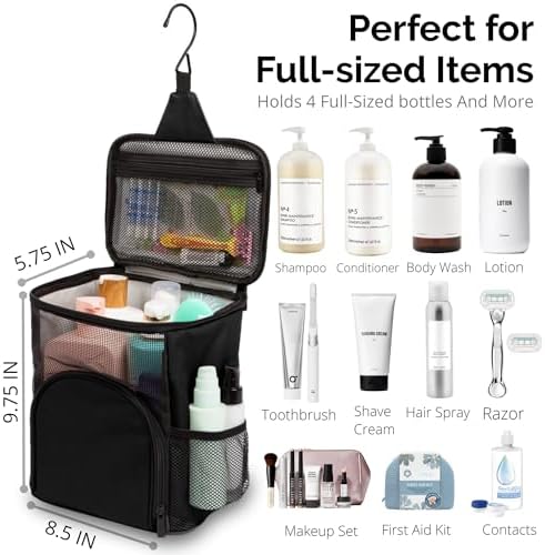 TERRA HOME Original Portable Shower Caddy For College Dorms - Foldable Mesh Tote - Dorm Room Essentials - Durable Hanging Travel Shower Bag - Perfect for College Students, Men, Women (Black)