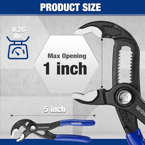 WORKPRO 5-Inch Water Pump Pliers, CR-V Plumbing Lock Plier