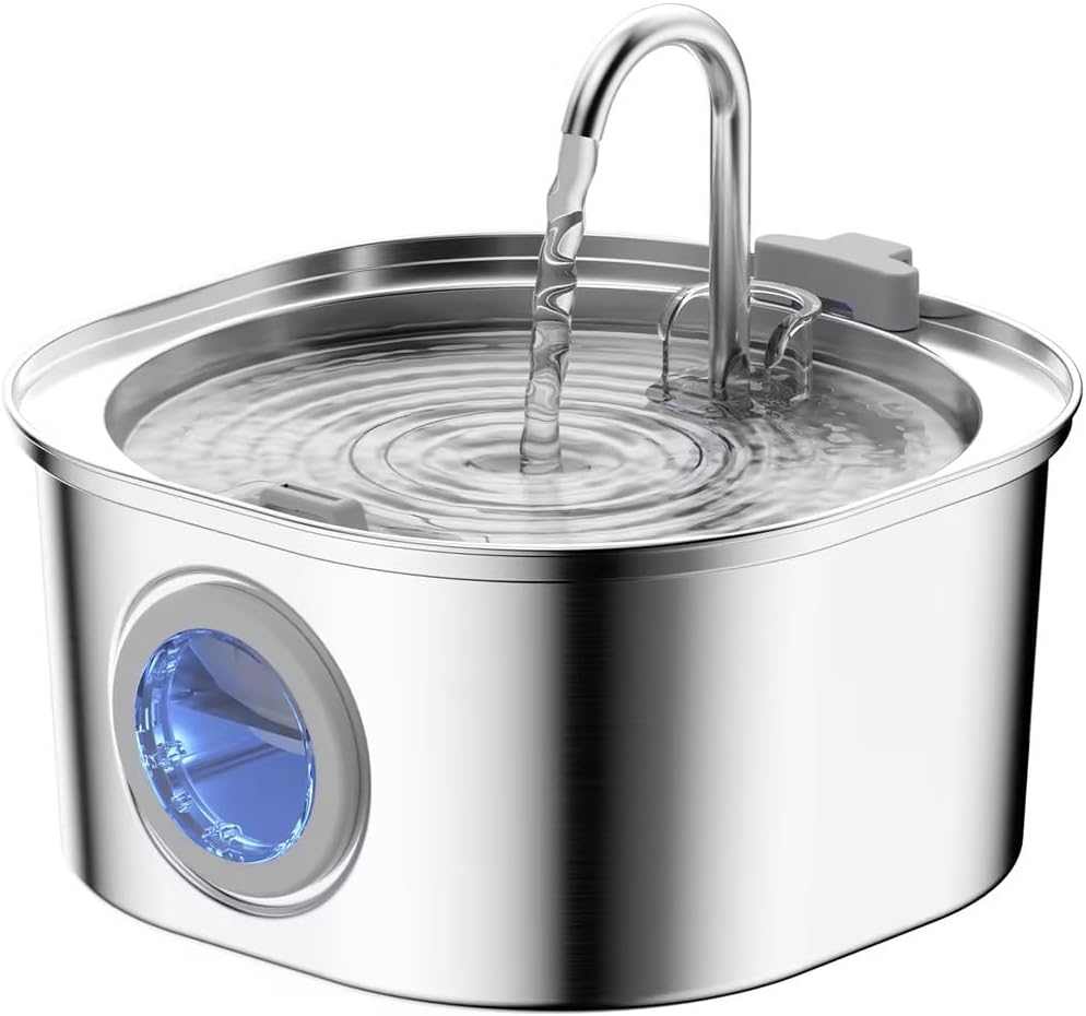PEKTACO Cat Water Fountain, 3.2L/108oz Stainless Steel Pet Water Fountain