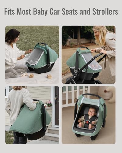 Blissful Diary Muslin Baby Car Seat Cover, Infant Canopy, Roman Green