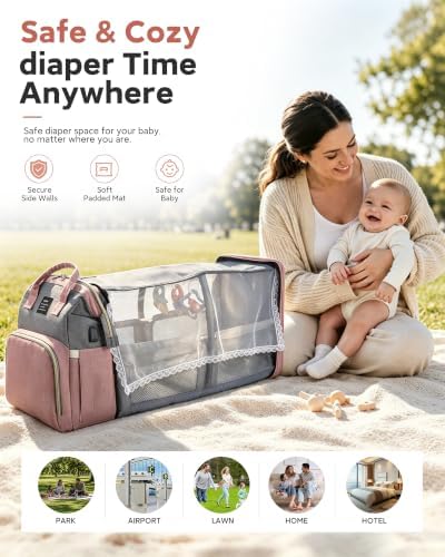houscly Diaper Bag Backpack with Changing Station, 25L Large Capacity