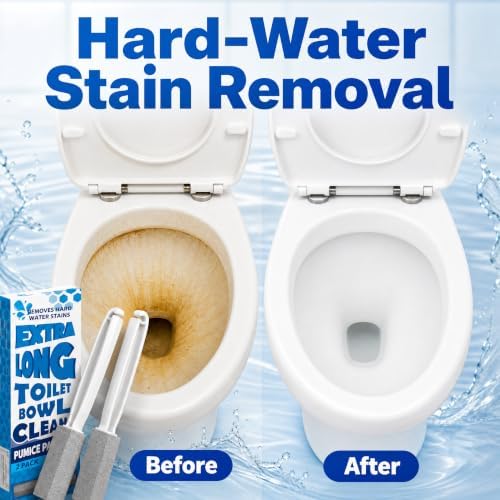 2 Pack Pumice Stone for Toilet Cleaning, Extra Long Handle for Removing Bowl Ring, Pool, Bathroom, Toilet Brush