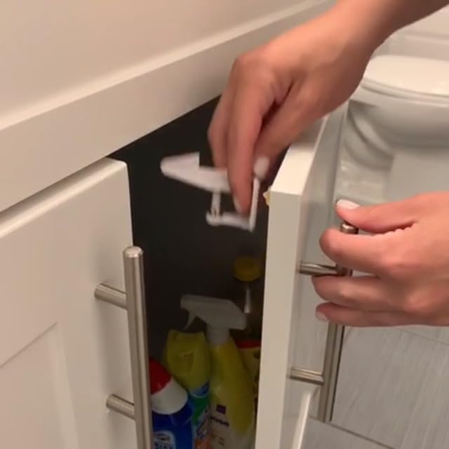 [12-Pack] Invisible Baby Proofing Cabinet Locks - No Drill Child Safety Drawer Latches - Adhesive Childproof Latch for Cabinets, Kitchen & Furniture - Secure Toddler & Infant Safety No Tools Required