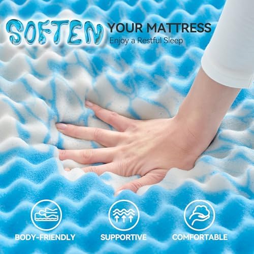 SINWEEK 2 Inch Egg Crate Memory Foam Mattress Topper Twin Size, Soft Mattress Pad for Back Pain Relief, Bed Topper, CertiPUR-US Certified, Blue