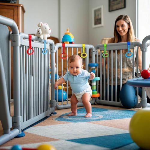 Baby Pull up Rings,Playpen Accessories,Walking Exercises Assistant Stand Up Rings for Infant Toddler Baby Playpen 4 PCS
