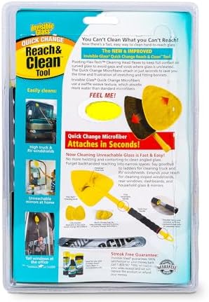 Invisible Glass 95160 Reach & Clean Windshield Cleaning Tool and Car Window Cleaner Tool for Interior and Exterior Auto Glass, Trucks, SUVs, RVs and Home Windows with 2 Microfiber Pads and Storage Bag