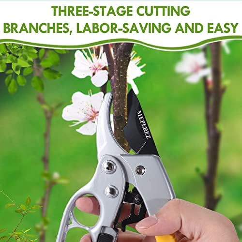Germany Pruning Shears For Gardening, Arthritis Weak Hand Snips, 4x cutting power trimming, 1-Inch Cut Capacity Garden Clippers, Ergonomic handle, Rust resistant, high strength steel, Sharp