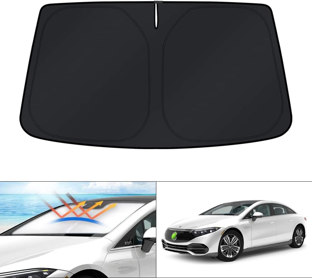 KUST Windshield Sun Shade for 2017-2026 Tesla Model Y/Model 3 Sunshade Accessories (Fit 2025-2026 Model Y Juniper / 2024 Model 3 Highland) Upgraded Foldable Sunshade, Blocks UV Rays Keep Car Cool