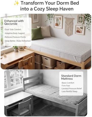College Dorm Room Essential Twin XL Memory Foam Mattress Topper Pad