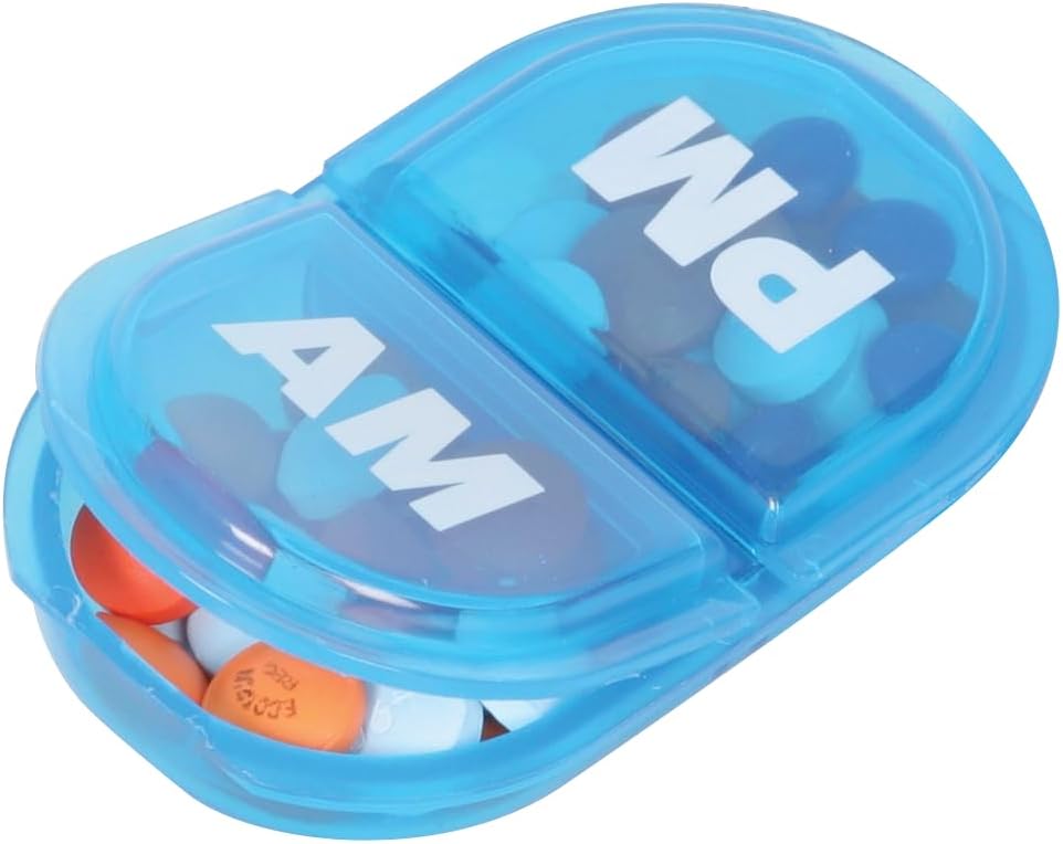 EZY DOSE Daily Round, Compact, Small, Disrcrete, Portable On-The-Go Pocket Pharmacy, Pill Box, Organizer and Vitamin Containers, Snap Shut Lids, Travel Friendly, Colors May Vary, 2 Pack, BPA Free
