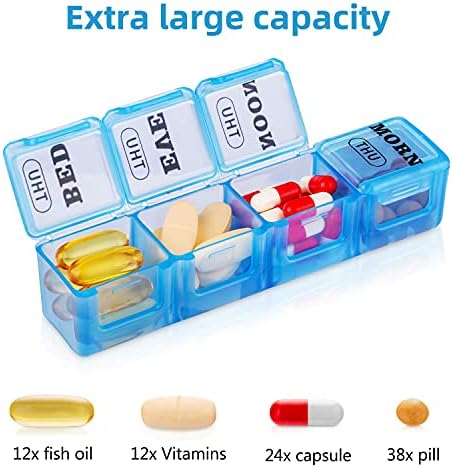 Mossime Pill Organizer 4 Times a Day, XL Weekly AM PM Pill Box, 7 Day Large
