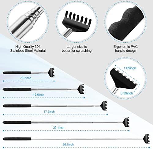Yeipis 3 Pack Different Back Scratcher Metal Portable Telescoping with Rubber Handles, Extendable Back Massager Tool with Beautiful Box, Stocking Stuffers for Men Women Christmas Presents(Black)