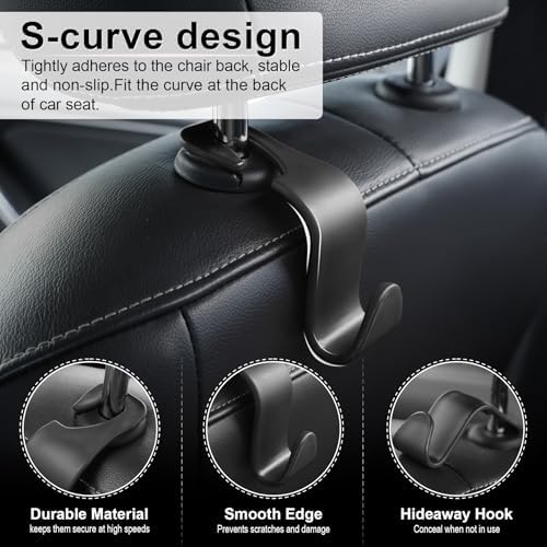 LivTee Car Seat Headrest Hook, Auto Seat Hook Hangers Storage Organizer Interior Accessories for Purse Coats Umbrellas Grocery Bags Handbag, 4-Pack