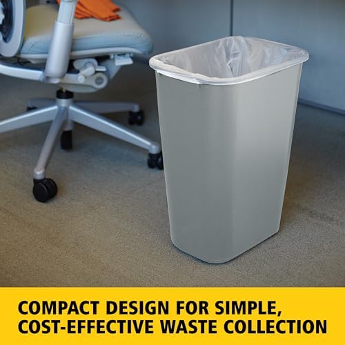 Rubbermaid Commercial Products Deskside Wastebasket/Trash Can, 10.25-Gallon/41-Quart, Gray, Plastic, Garbage Can for Home/Office, Fits Under Desk/Sink/Cabinet