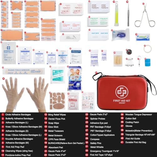 VRIEXSD Premium 320-Piece First Aid Kit, Waterproof EVA Hard Shell Case,Red