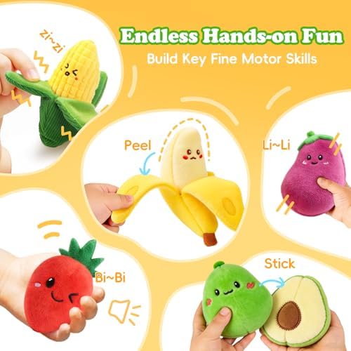SAIMAND Baby Toys 6-12 Months,16PCS Montessori Plush Sensory Play Food Gift