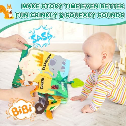 BBWOO Soft Baby Book Toy, Touch and Feel Sensory Crinkle Book with Teether