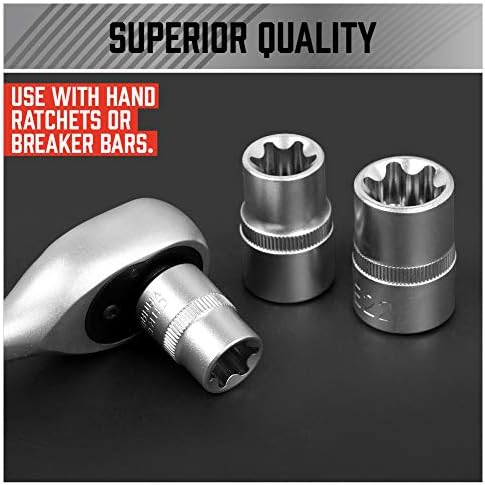 SEDY 14-Piece E-TORX Socket Set - Premium Female Torx Socket Set, Ultimate Torque Star Sockets, External Torx Sockets, E4 E5 E6 E7 E8 E10 E11 E12 E14 E16 E18 E20 E22 E24