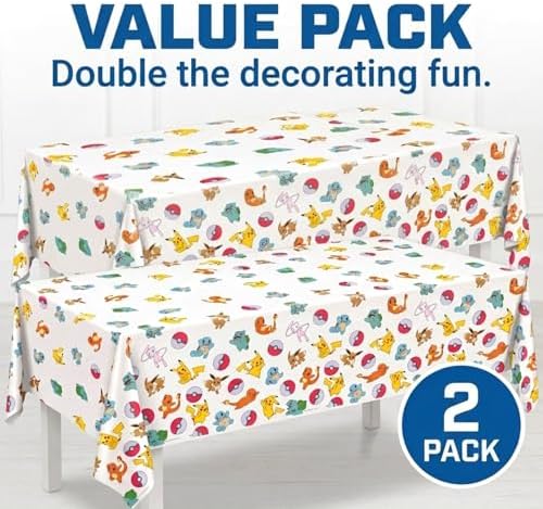 Pokemon Table Cloth 2-Pack - Pokemon Birthday Decorations, Party Supplies