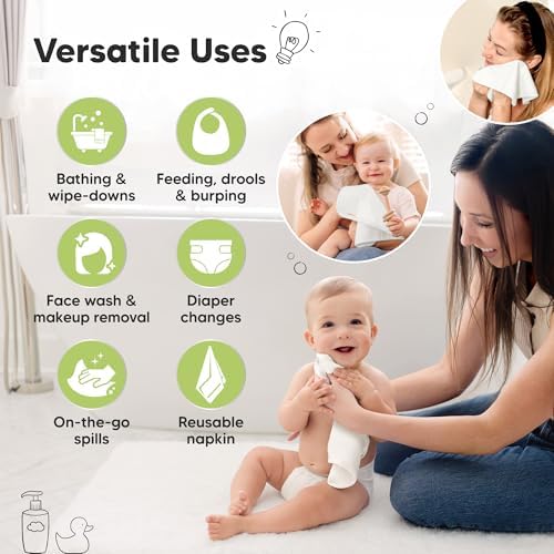 6-Pack Baby Washcloths, Soft Absorbent Washcloths for Face, Body (White)