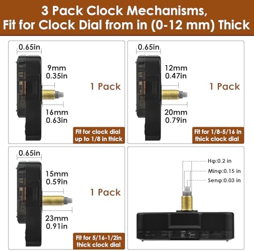 3PCS Clock Mechanism Kit, Quartz Clock Movement Replacement