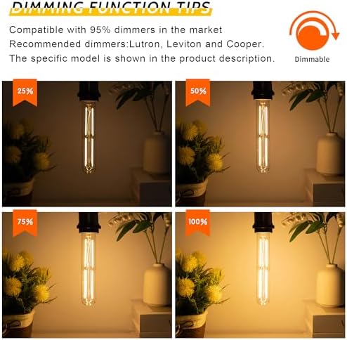 Tubular Light Bulb 7.3 Inch Dimmable T10 LED Bulb E26 6W 60 Watts