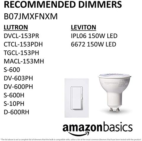 Amazon Basics MR16 LED Light Bulb, 50W Equivalent, Energy Efficient 7W, GU10 Base, Warm White 3000K, Dimmable, 10,000 Hour Lifetime, 6-Pack