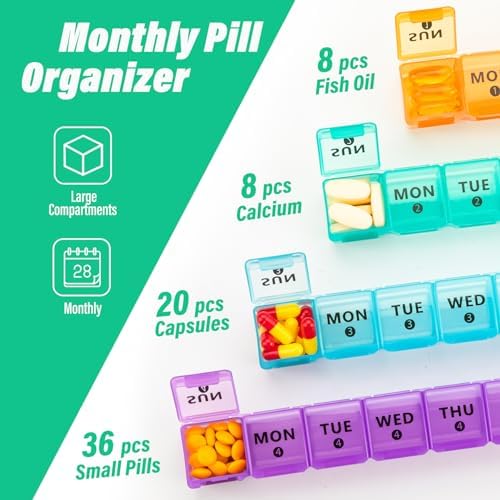 Mossime Monthly Pill Organizer 28 Day, Large 4 Week Medicine Dispenser