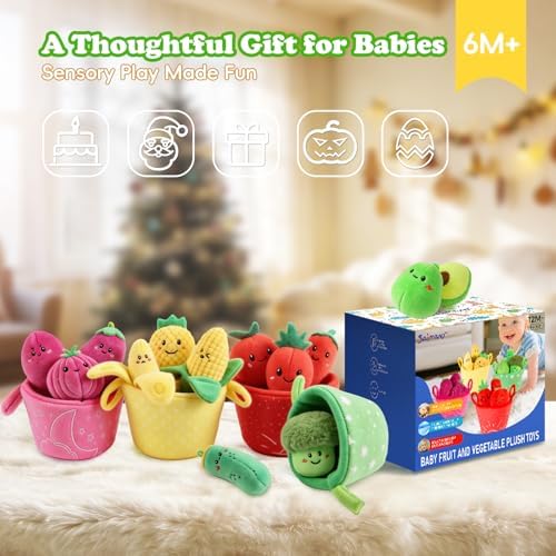 SAIMAND Baby Toys 6-12 Months,16PCS Montessori Plush Sensory Play Food Gift