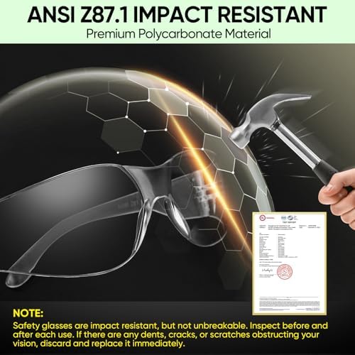 TICONN Clear Safety Glasses for Men & Women, ANSI Z87.1 Safety Goggles
