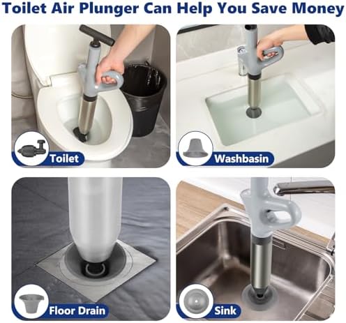 MaxxGeek Toilet Plunge Blaster, High Pressure Toilet Plunger, High-Pressure Air Drain Blaster Plunge Blaster Multi-drain Unclogger for Toilets, Bathroom Floor, Drain Sinks and Plumbing Clogs.