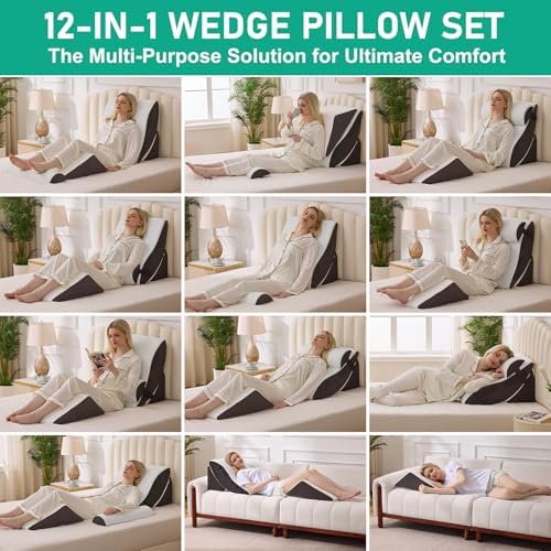 4PCS Wedge Pillow Set for After Surgery, White/Grey