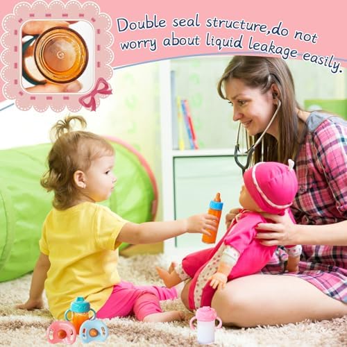 Woozettn 13 Pcs Baby Doll Accessories Magic Bottle Set,Pretend Play Feeding Toy Set with Package,Doll Feeding Set for Kids Girls,Magic Disappearing Juice Milk Bottles,Sippy Cups,Pacifiers,Bowl Spoons