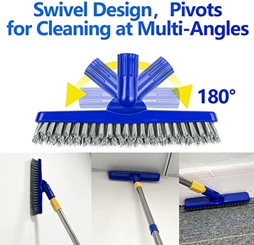 2 Pack Grout Brush with Long Handle, 56.5'' Swivel Grout Cleaning Brush,V-Shape Grout Scrub Brush, Extendable Handle Grout Cleaner Brush for Tile Floors，Bathroom,Baseboard,Shower,Corner