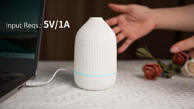 Essential Oil Diffuser, 100ml Aromatherapy Diffuser, Mini Ultrasonic Diffuser for Essential Oil, Home, Office, Cool Mist Humidifier with 7 Led Light, Auto Shut-Off, White