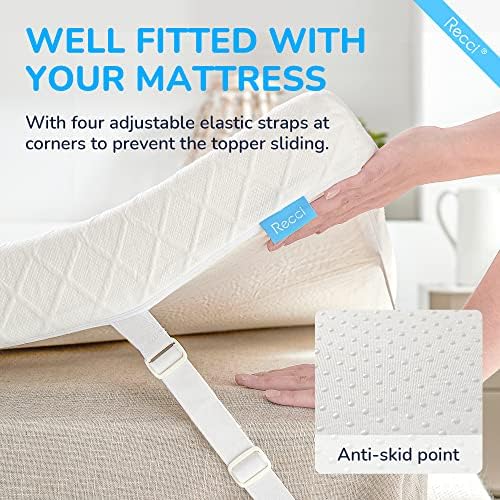 RECCI 2 Inch TwinXL Memory Foam Mattress Topper, College Dorm Pressure-Relieving Mattress Topper for Back Pain, Non-Slip Design with Removable & Washable Cover, CertiPUR-US Certified, TwinXL Size