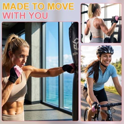 sunnex Workout Gloves for Women - Breathable Weight Lifting Gloves with Non-Slip Silicone Padding, Fingerless Gym Gloves for Cycling, Rowing, Pull Ups & Training (4 Sizes)