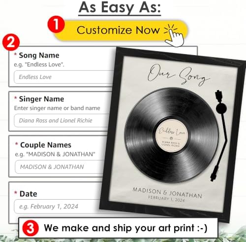 DREAM BIG PRINTABLES Customizable Couples Our Song Art Print | Personalized Wall Art with Your Favorite Song | Names and Date | Unique Romantic Gift for Anniversary | Wedding | or Valentine’s Day