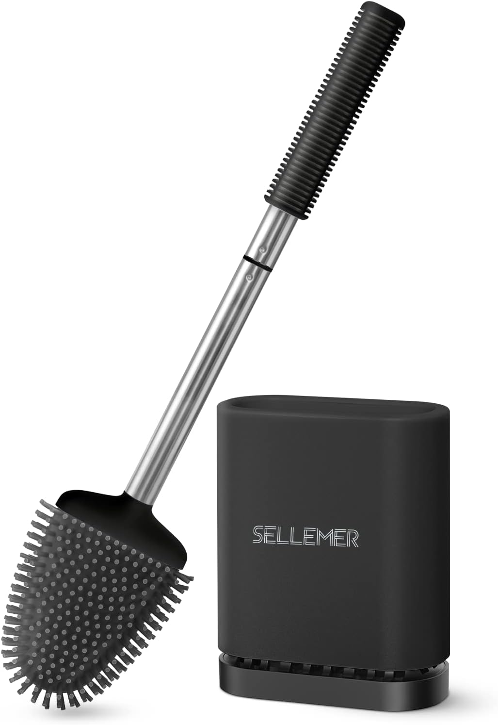 Sellemer Silicone Toilet Brush, Ventilation Slots Base Holder 1 Pack Silver