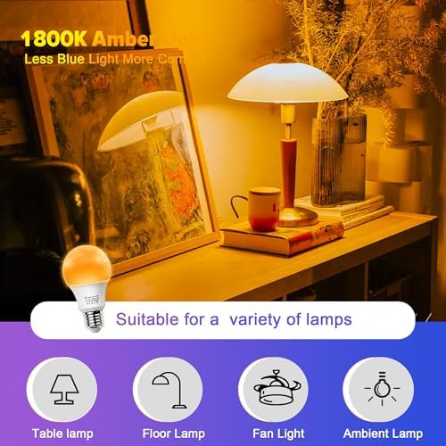 9W Amber Sleep Aid Light Bulbs, 1800K Soft Warm Lighting, 2 Pack
