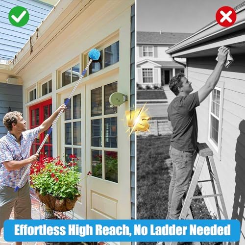 Cobweb Duster with Extension Pole - 6 FT Lightweight Stainless Steel Extendable Duster Ceiling Fan Duster for High Ceilings, Medium Stiff PET Bristle Spider Web Brush for Indoor/Outdoor Cleaning