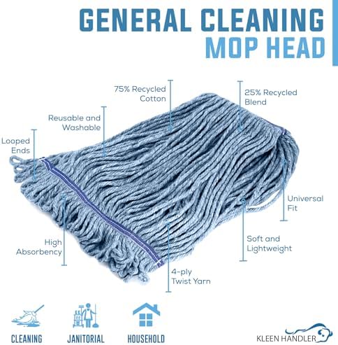 KLEEN HANDLER Heavy Duty Commercial Loop End Mop Head Replacement, 3 Pack