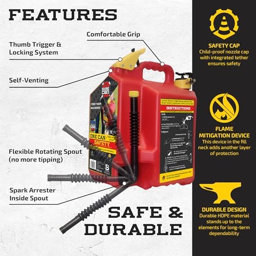 SureCan 5 Gallon Type II Storage Container – Rotating Spout, Self-Venting Design & Spill-Controlled Dispensing – Durable Multi-Purpose Utility Can (Red, SUR5SFG2)