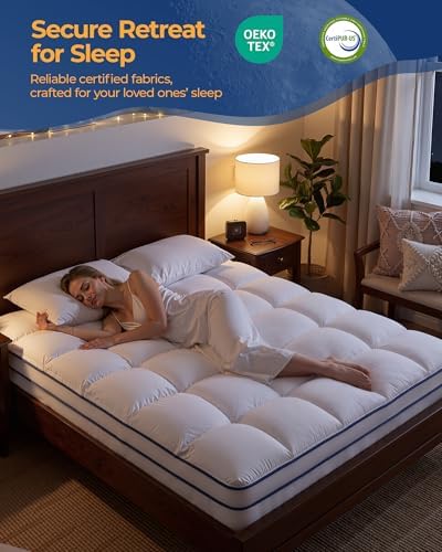 Kayfia Full Mattress Topper, Thick Mattress Pad for Back Pain Relief, White