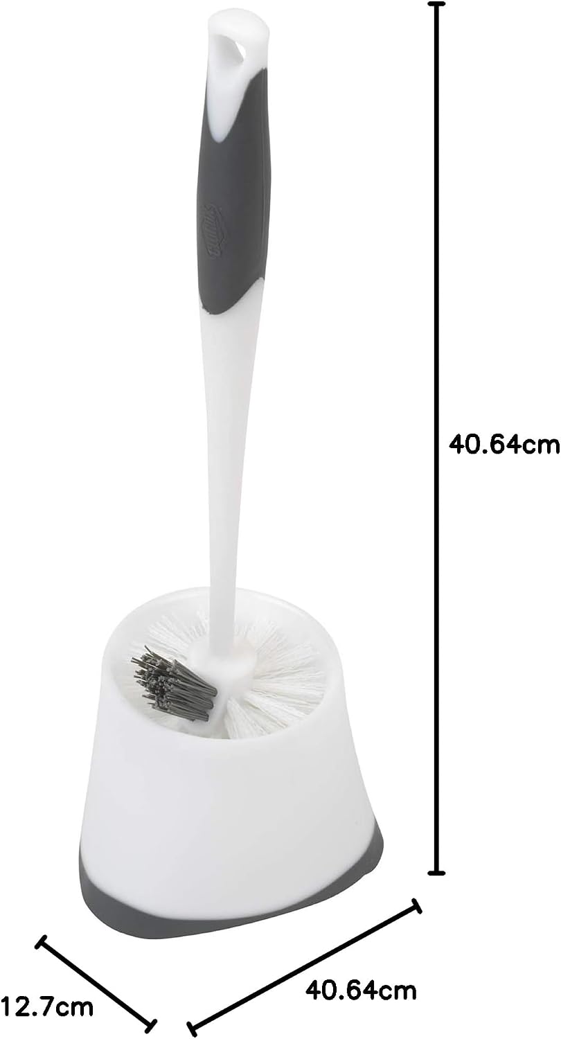 Clorox Corner Toilet Bowl Brush with Under Rim Scrubber, Includes Corner Storage Caddy, White