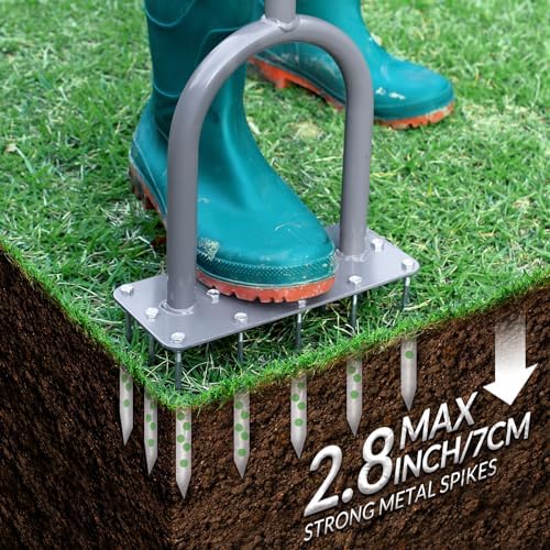 Walensee Manual Lawn Aerator Tool with 15 Iron Spikes, Garden Spike Aerator