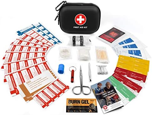 Mini First Aid Kit, 100 Pieces Water-Resistant Hard Shell Small Case - Perfect for Travel, Outdoor, Home, Office, Camping, Hiking, Car (Black)