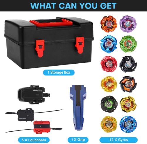 X Set: Include 12 Right-Spin Tops, 3 Launchers & 1 Grip, Battle Toy Ages 6+