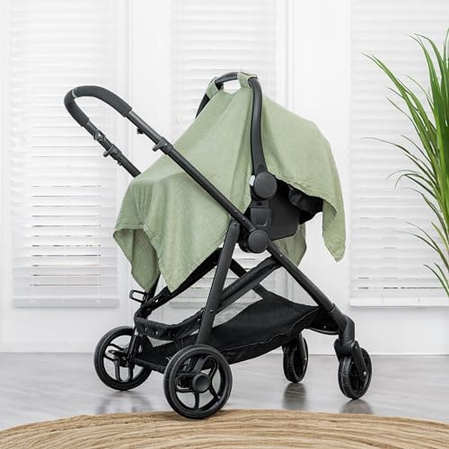 Comfy Cubs Baby Car Seat Cover - Muslin Cotton Baby Seat Cover Sage